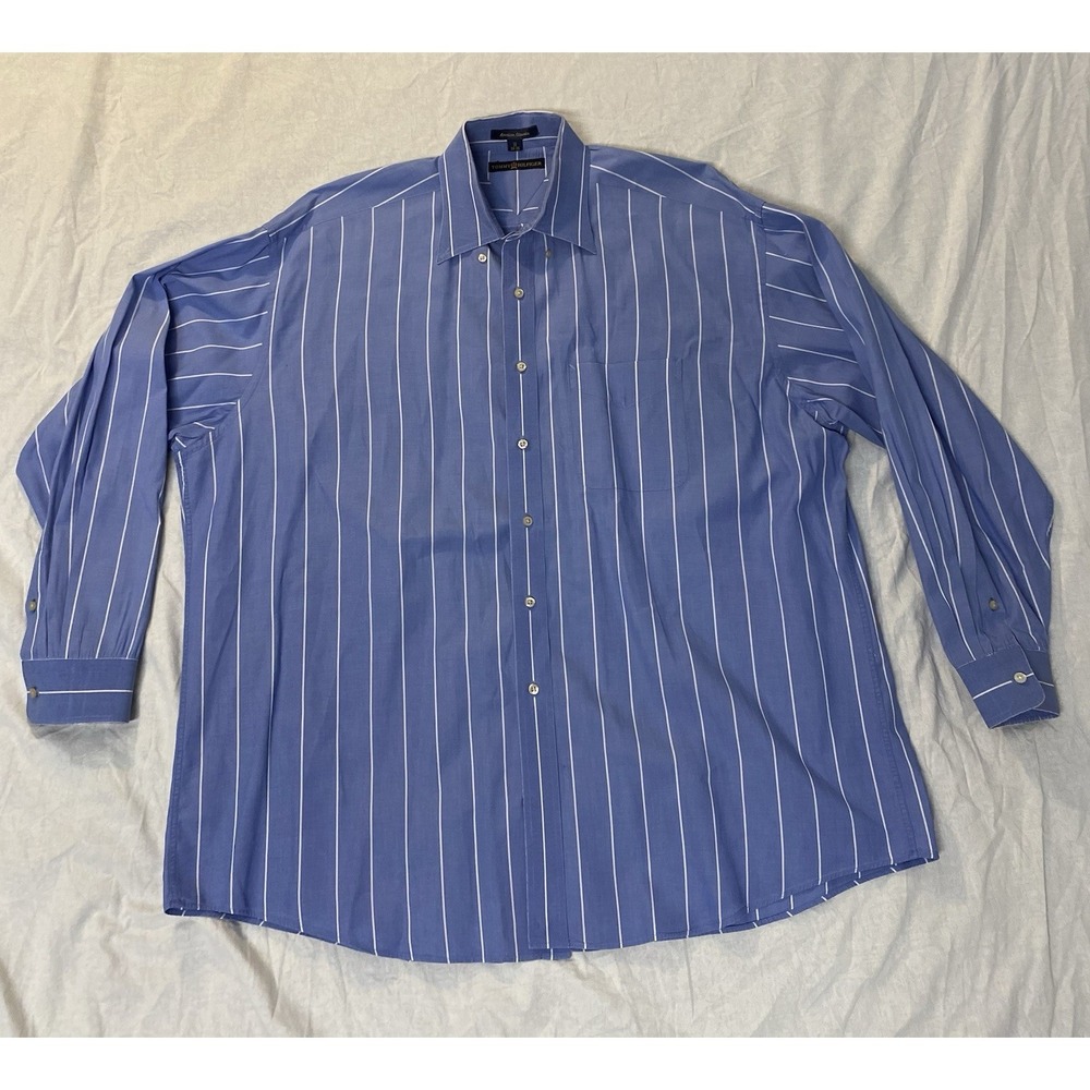 Tommy Hilfiger American Classics Dress Shirt Mens 18 34/35 Blue Stripe Cotton